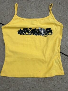 Kavio Yellow Spaghetti Strap Cami with Black Floral Logo